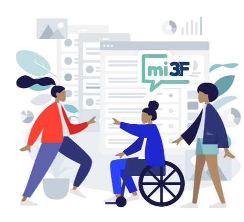 Imagen de gente charlando en frente de una pantalla